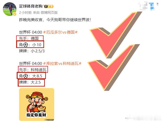 开⚽️直接拿下两场，这个神一样的👨就是你们狗哥！世界杯 07:00 突尼斯vs