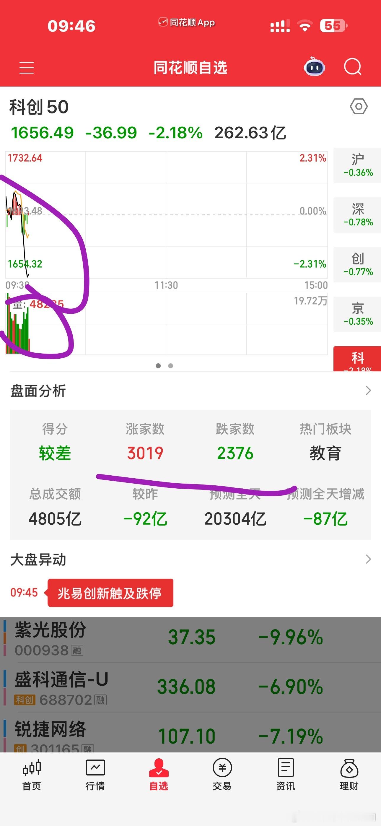 本来海外算力想带一带，结果又被国产链给拖下水了，科创板崩成这样。说真的哪怕空仓看
