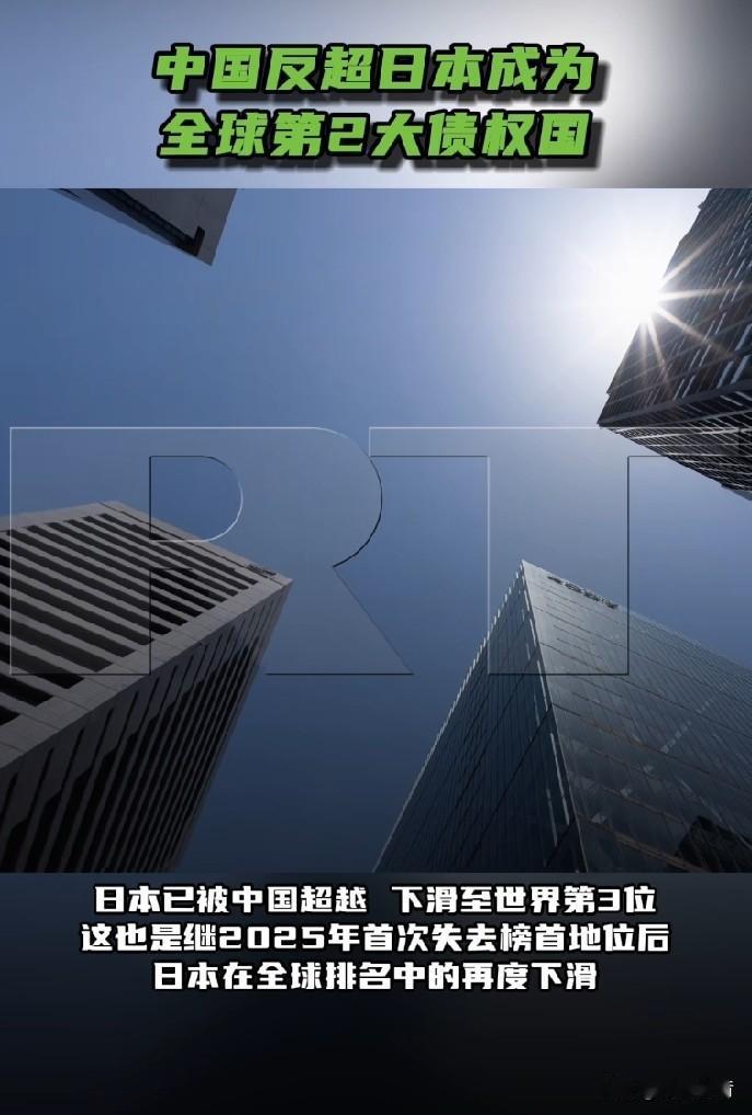 日本被中国超越成为世界第三大债权国。

据今日俄罗斯报道，5月26日，日本财务省