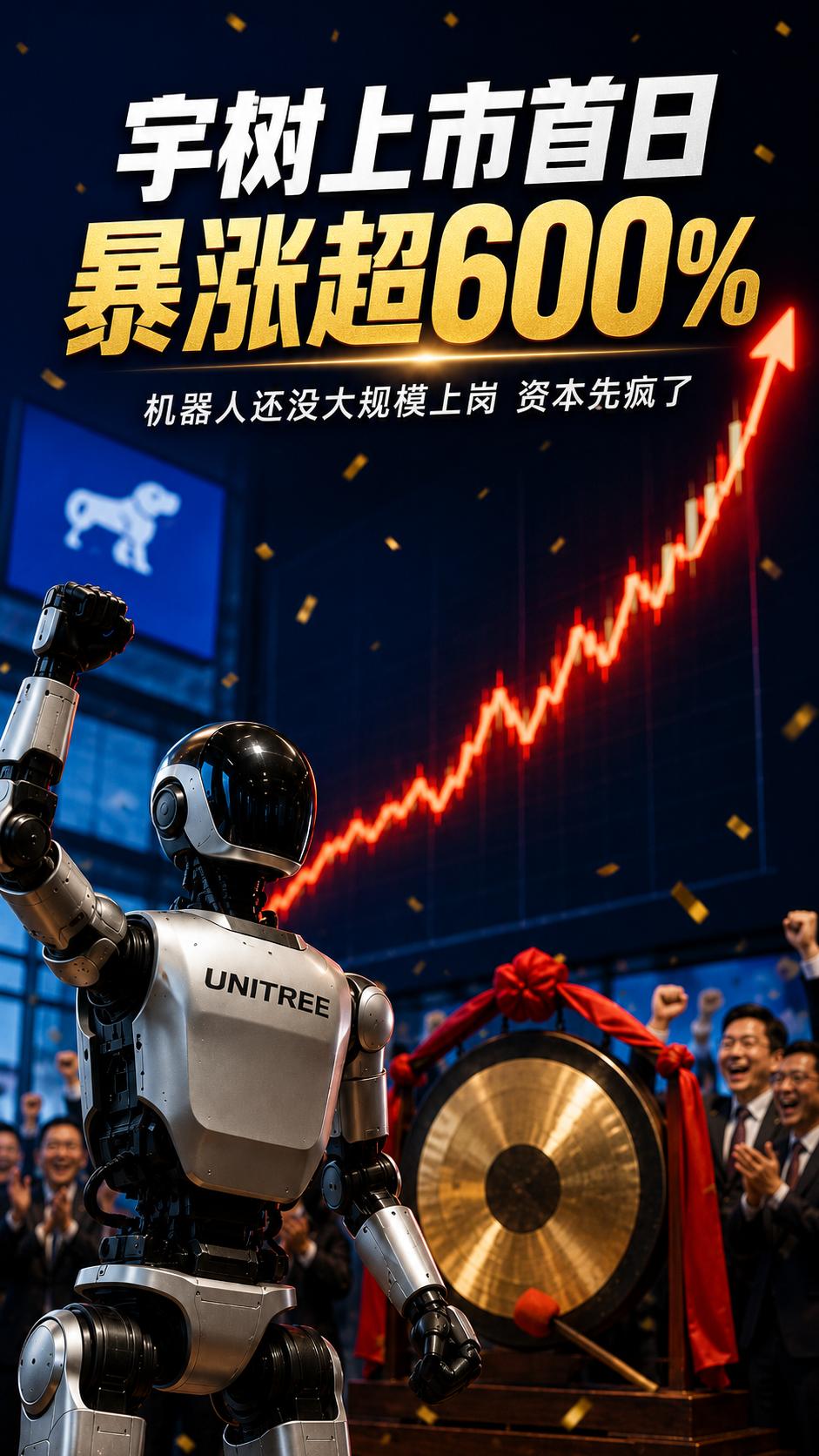 宇树上市首日一度暴涨629%，机器人还没大规模上岗，资本先抢疯了

宇树科技 8
