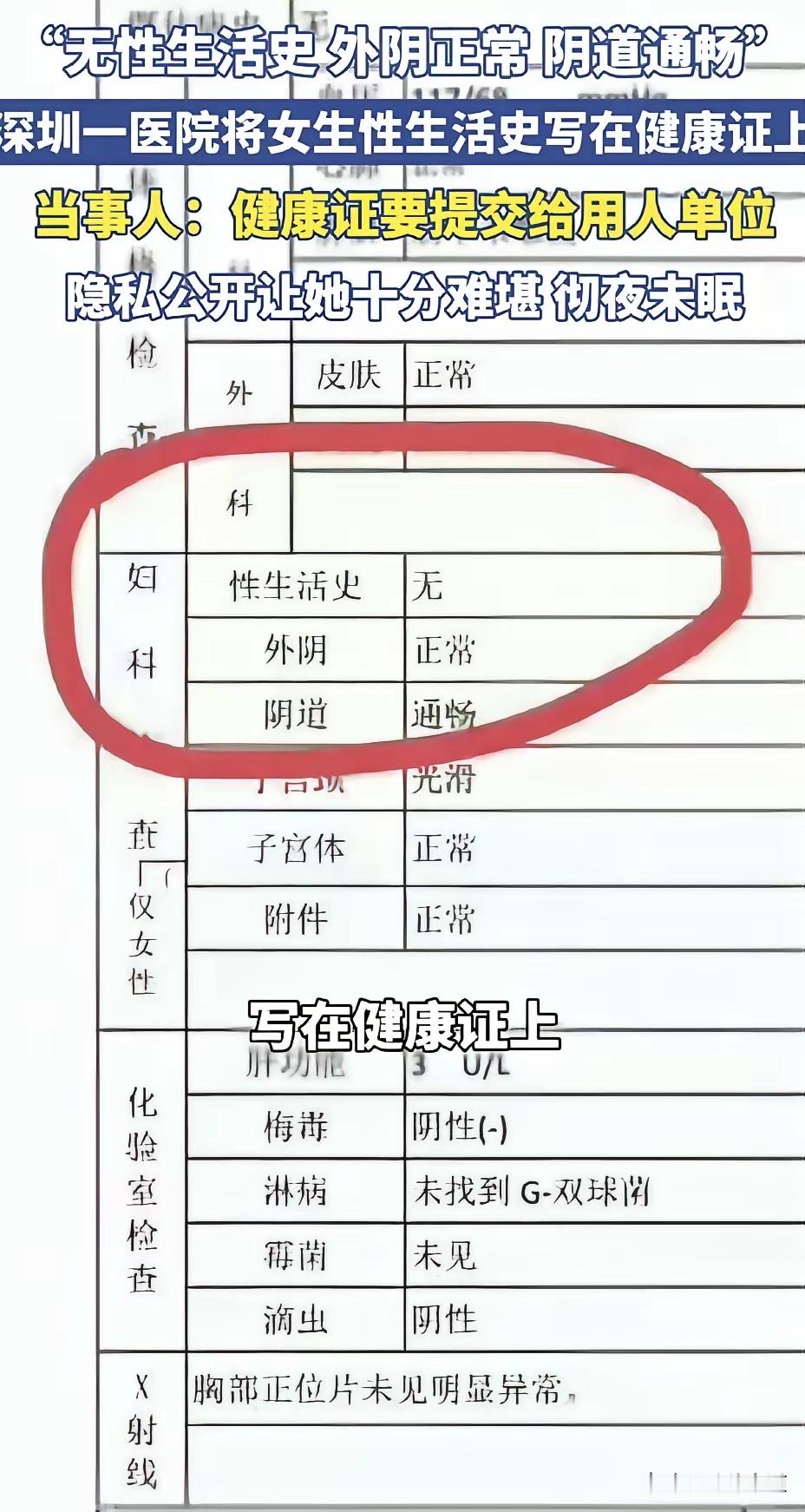 “无性生活史，外阴正常，阴道通畅。”——这话写在健康证上，你信？女子办证体检，看
