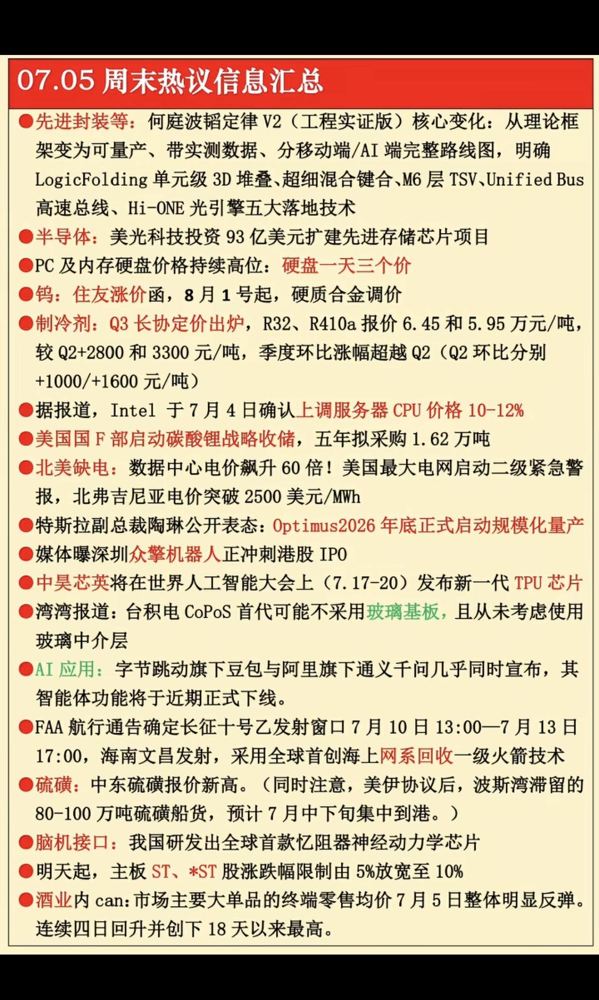 7.5周日  周末市场热议方向+财经消息汇总！

1.先进封装，韬定律
2.PC