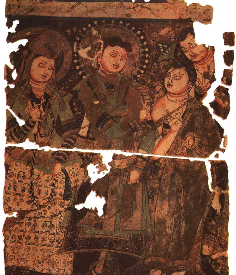 柏林亚洲艺术馆收藏的克孜尔石窟205窟彩绘壁画《龟兹国王托提卡和王后像》托提卡在