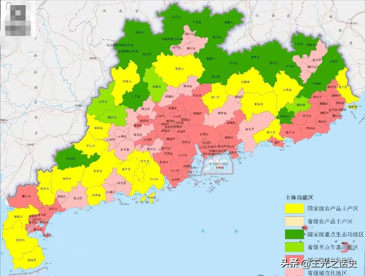 广东省各区县的功能规划如下：城市化地区、农产品主产区、生态功能区