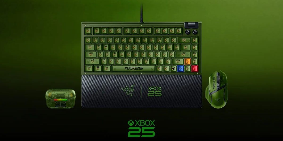 雷蛇公布Xbox 25周年纪念外设套装绿色半透外壳设计，涵盖键鼠和无线耳机Raz