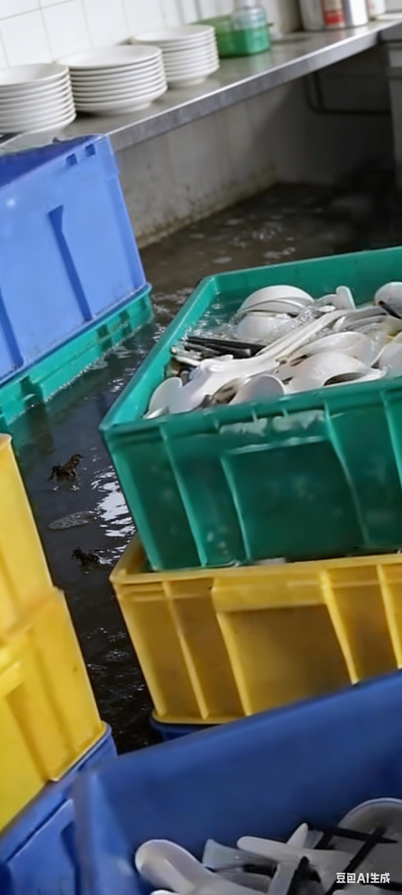 太可怕了！餐馆里的塑封餐具，用漂白粉加硫酸清洗，残留污垢用手搓，清洗条件十分恶劣