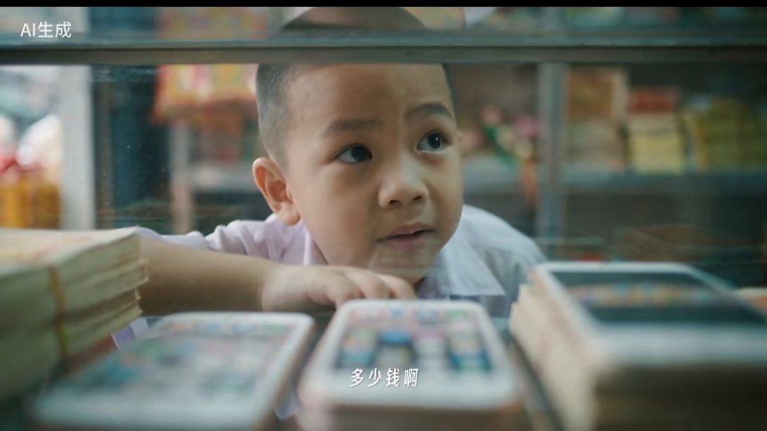 孩子不懂离别只是想买一部纸手机好催泪的AI短片孩童不知生死别离，只当亲人去了远方