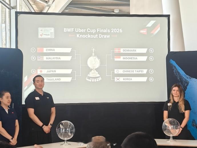 2026年汤尤杯 尤伯杯八强对阵：上半区：中国 vs 马来西亚日本 vs 泰国下