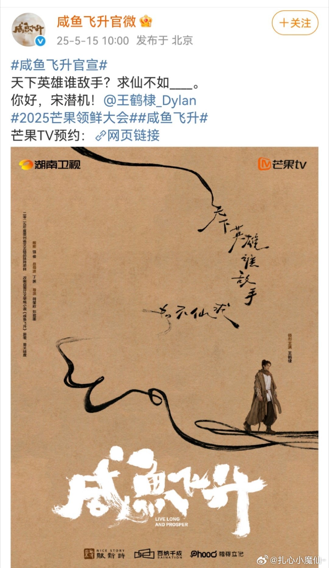 王鹤棣《咸鱼飞升》大男子单独官宣排面🈶，海报好有质感 ​​​