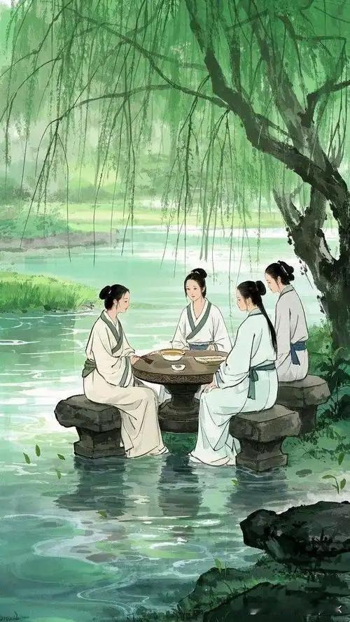 《与赵莒茶宴》
——唐·钱起
竹下忘言对紫茶，
全胜羽客醉流霞。
尘心洗尽兴难尽