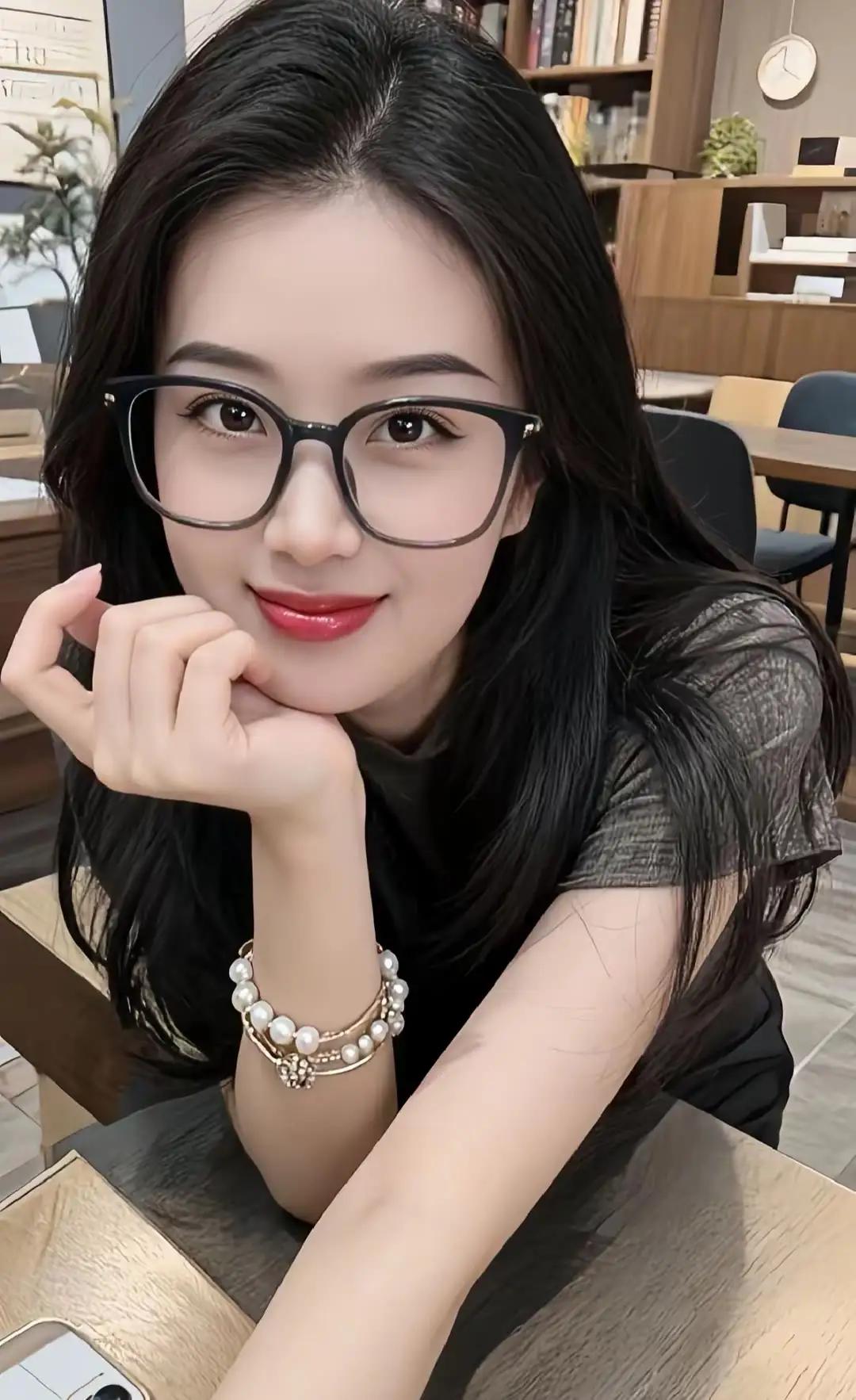 黑发红唇，眼镜甜美，咖啡馆里的小确幸