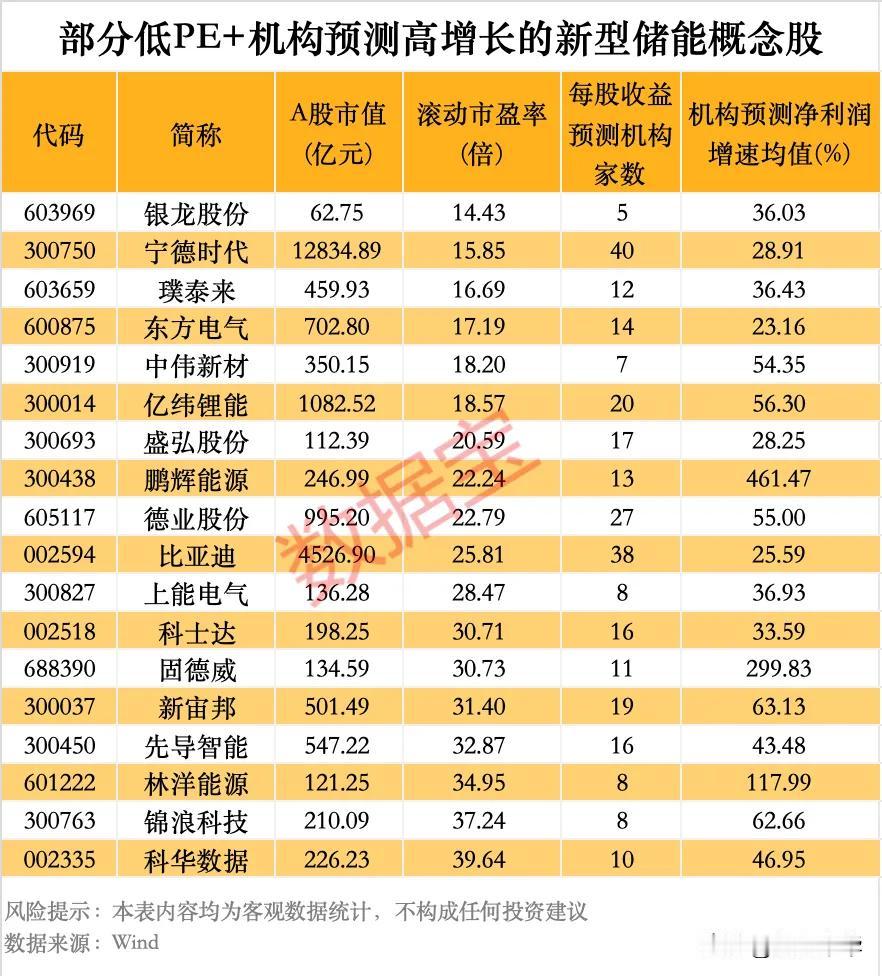 机构预测高增长的新型储能概念股！