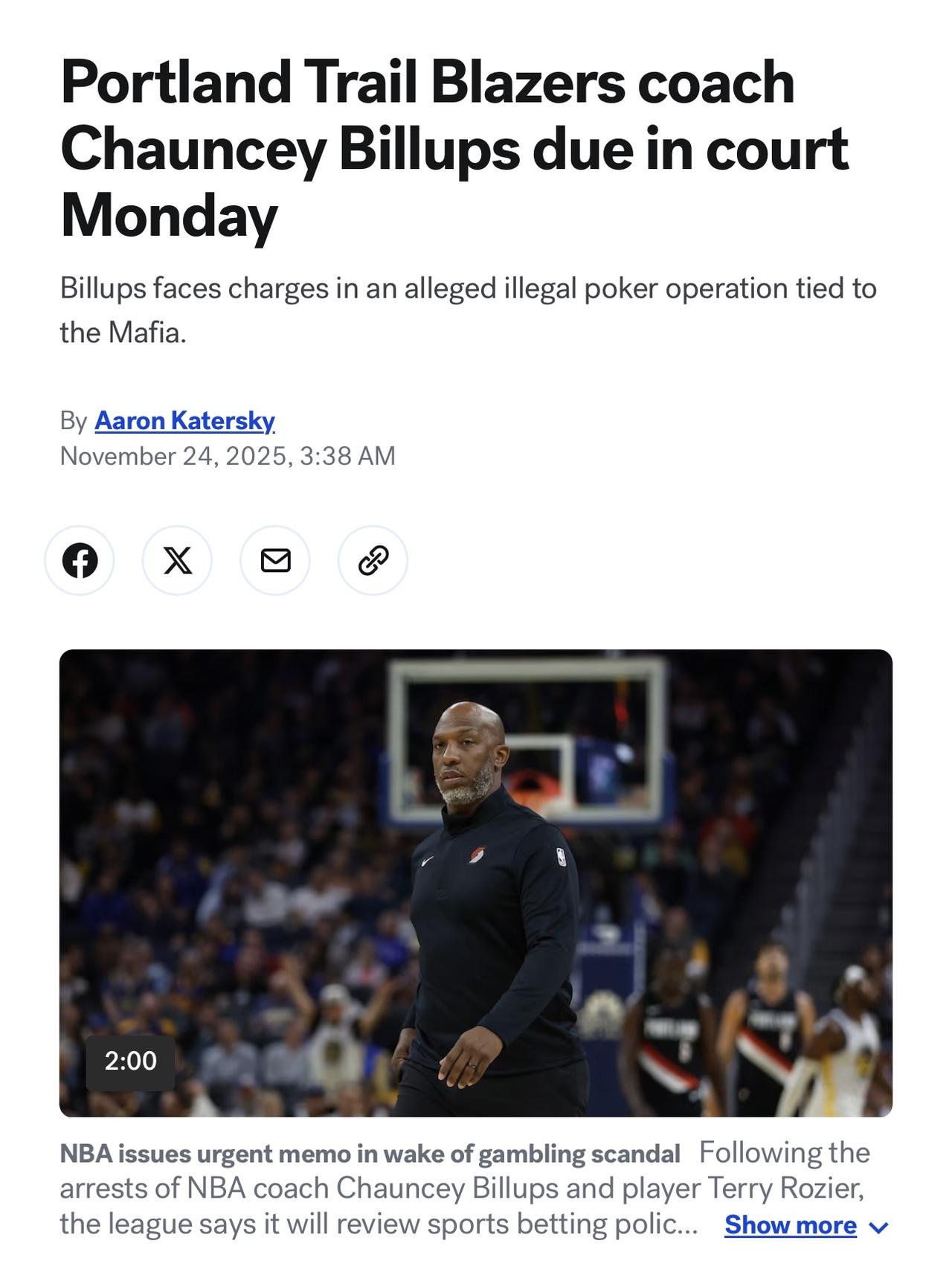 波特兰开拓者队主教练、NBA名人堂成员昌西·比卢普斯Chauncey Billu