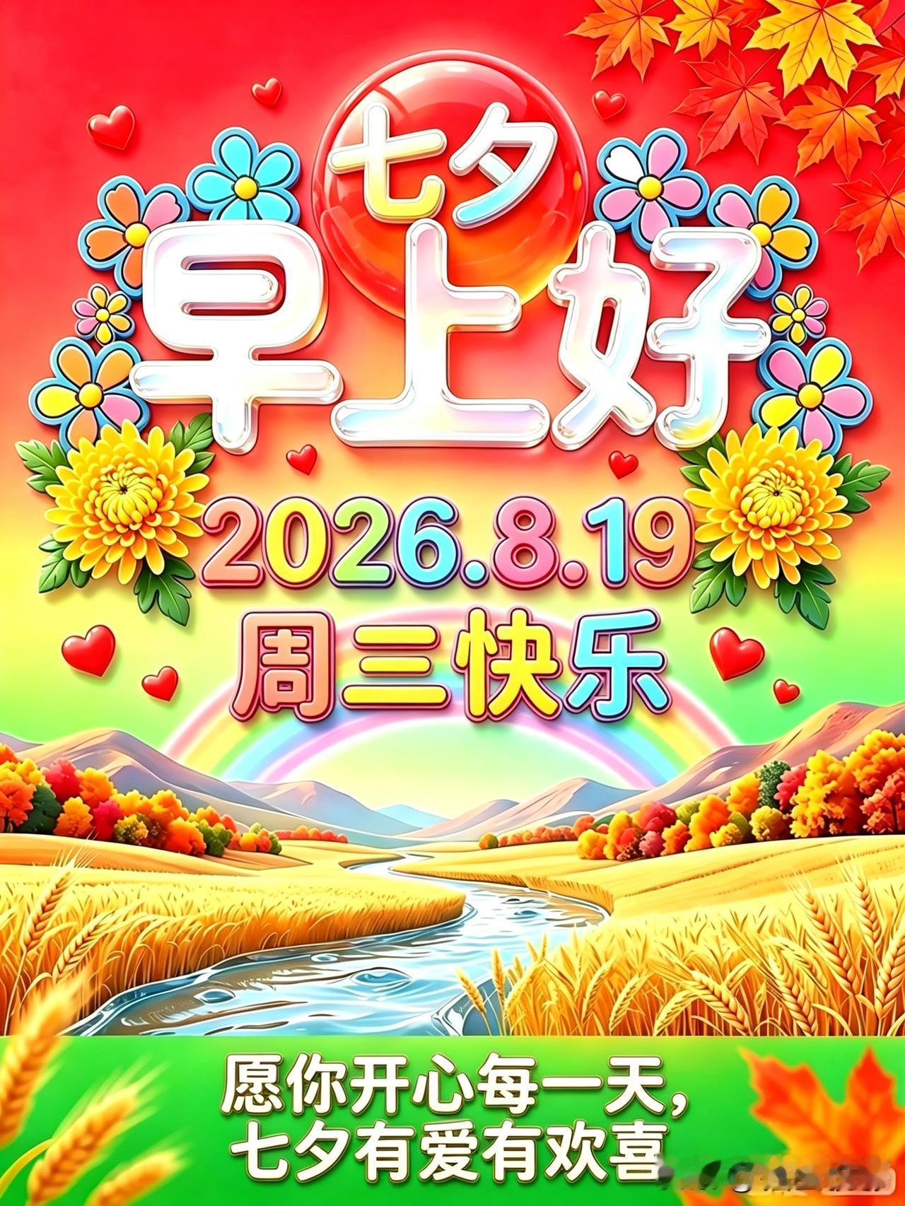 早安，周三吉祥✨
迎着清晨的暖阳，奔赴崭新的一天。
七夕将近，愿日子既有烟火暖意