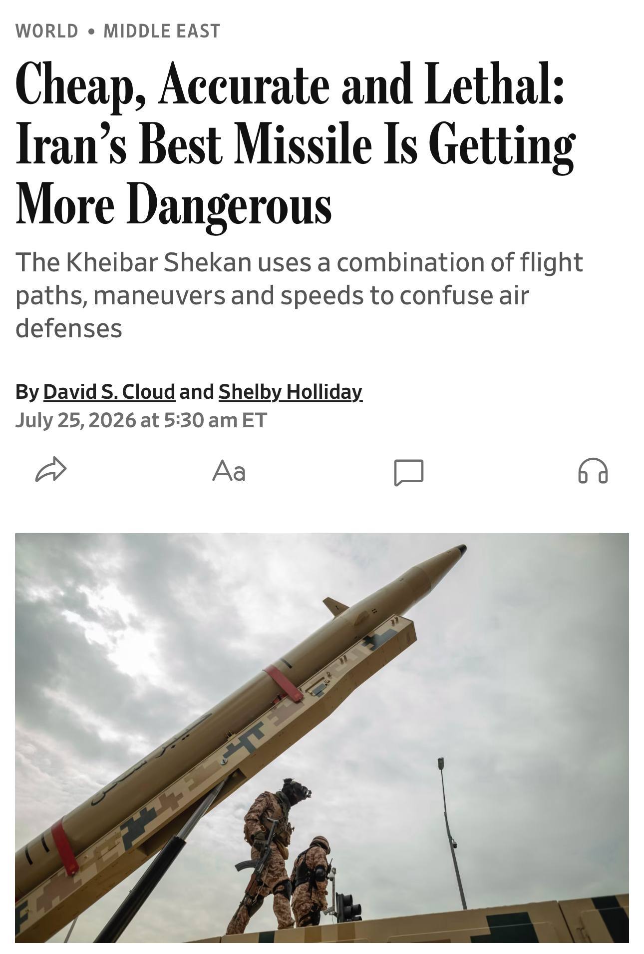 🇮🇷🇺🇸  据《华尔街日报》报道，伊朗正在越来越多地使用其“凯巴尔·谢坎