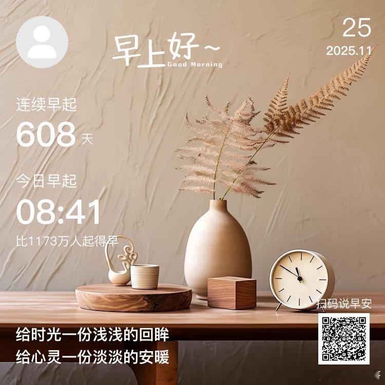 早安，你已连续早起打卡608天，昨晚睡了10小时4分钟。忠于自己的梦想，别管它能