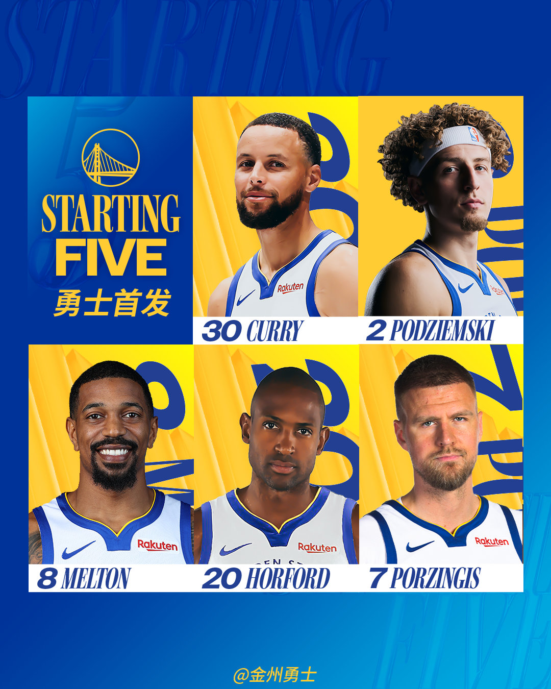 勇士今日首发：勇士vs快船