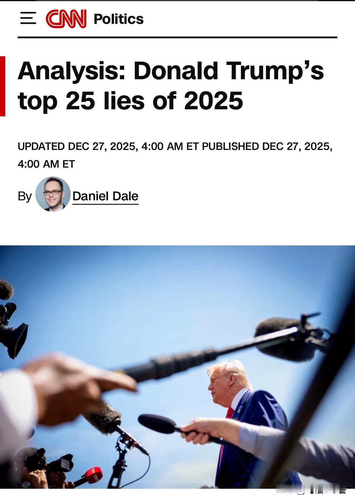 美媒梳理了川普在2025年说出的25个“谎言”。
    分享几个吧。川普称在2