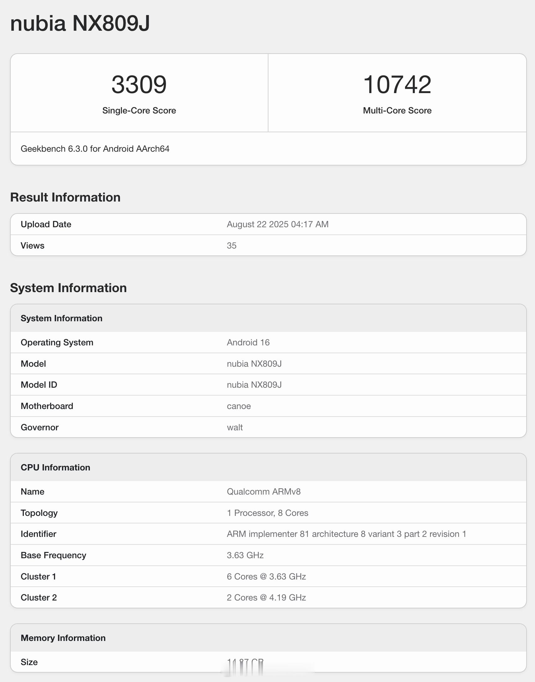 红魔 11 Ultra Geekbench 6 跑分处理，搭载骁龙 8 Gen 