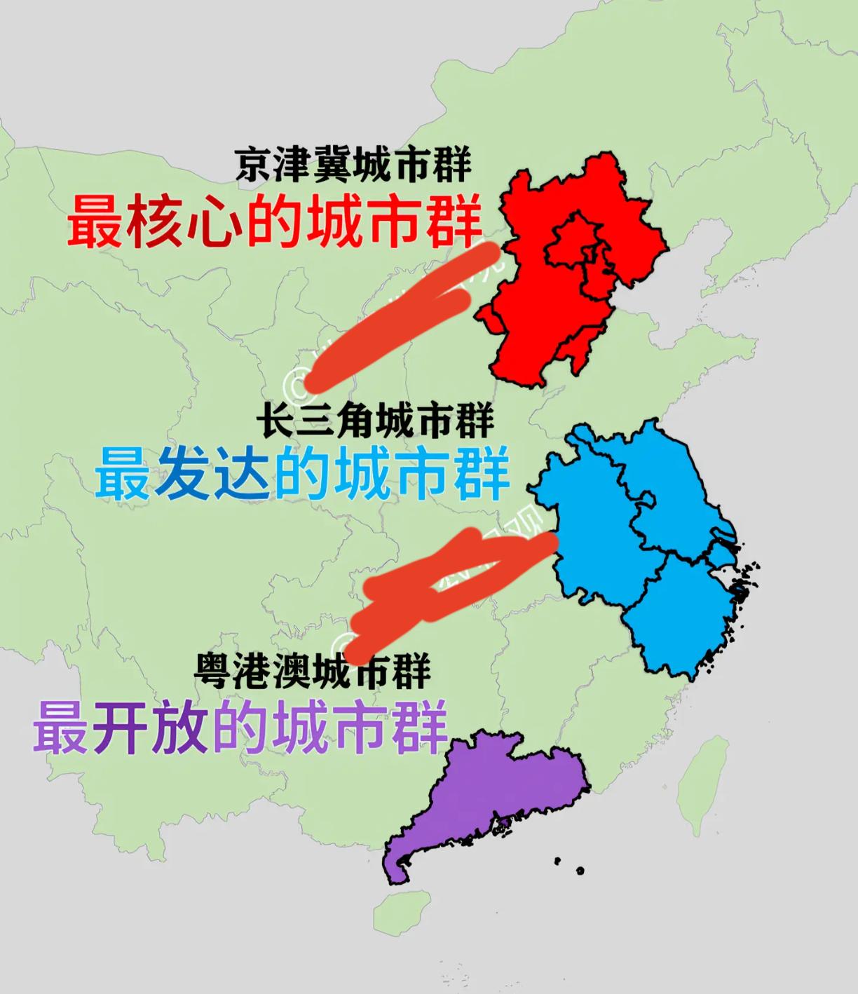 这是我国三大城市集群的定位，各城市群各司其职。一个主政治，一个主经济，一个主国际