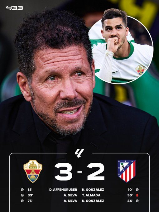 马竞最近8场比赛❌ Elche❌ Real Sociedad❌ Barcelon