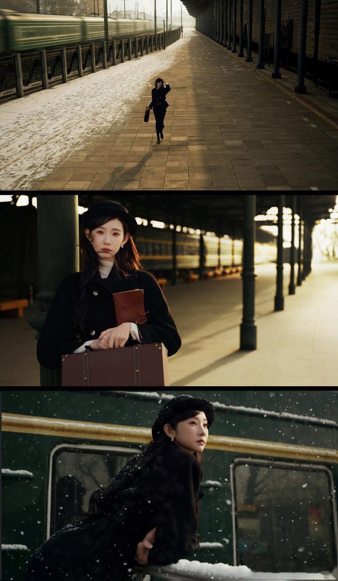 张艺凡我那留洋归来的大小姐 张艺凡这组复古车站图也太有那味儿了吧！贝雷帽+黑大衣