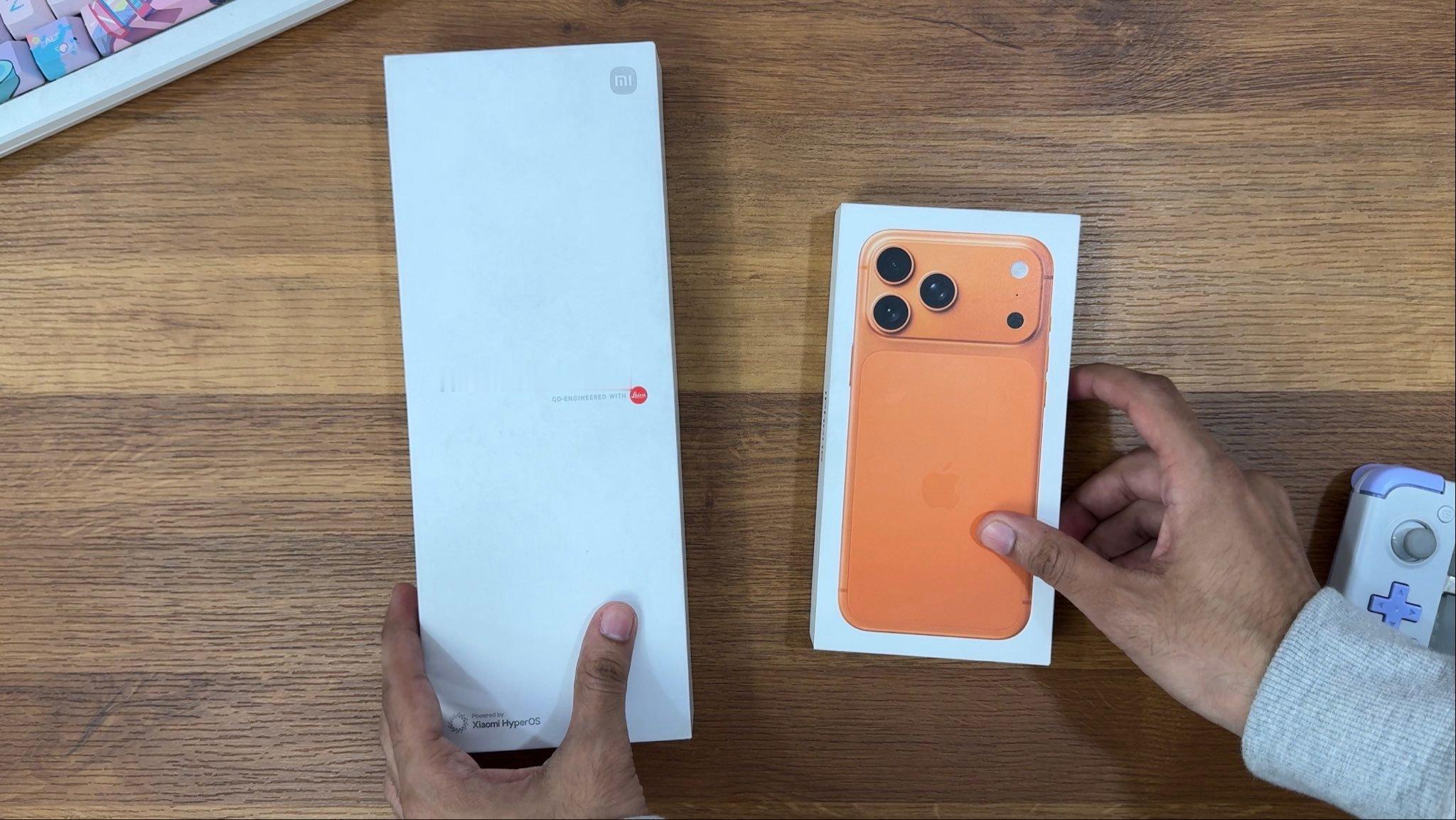 小米17 Pro Max vs iPhone 17 Pro Max 的包装盒子尺
