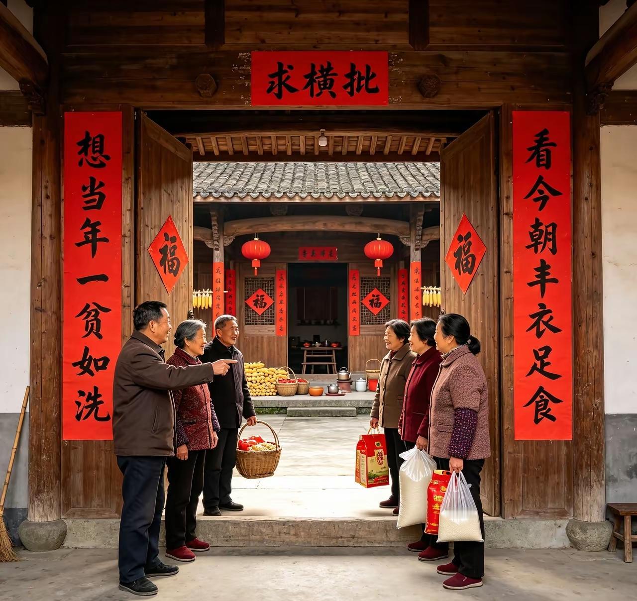 广东大爷以前饭都没得吃饱过，如今发财了买米回来送贫困户，门口贴出对联，至今无人能