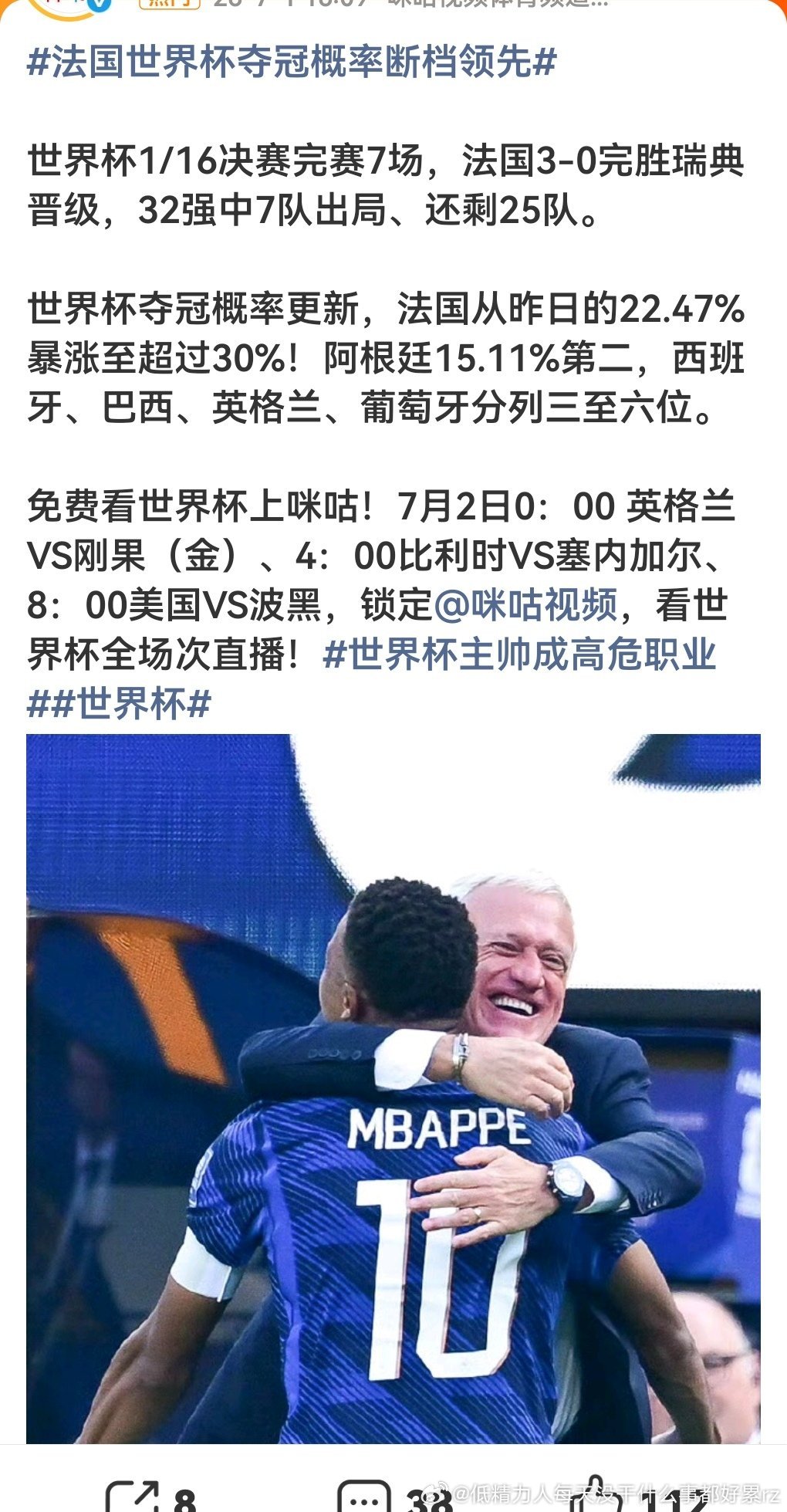 怎么感觉世界杯冠军还得是法国至少也是决赛既视感面对欧洲二流旗球队都是碾压式的，姆