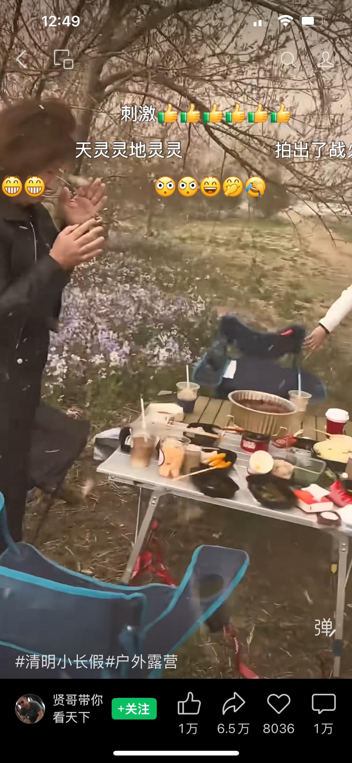 图中一些野外扎营烧烤的人突遇狂风大作，飞沙走石，有人说清明节是纪念亲人的日子，不