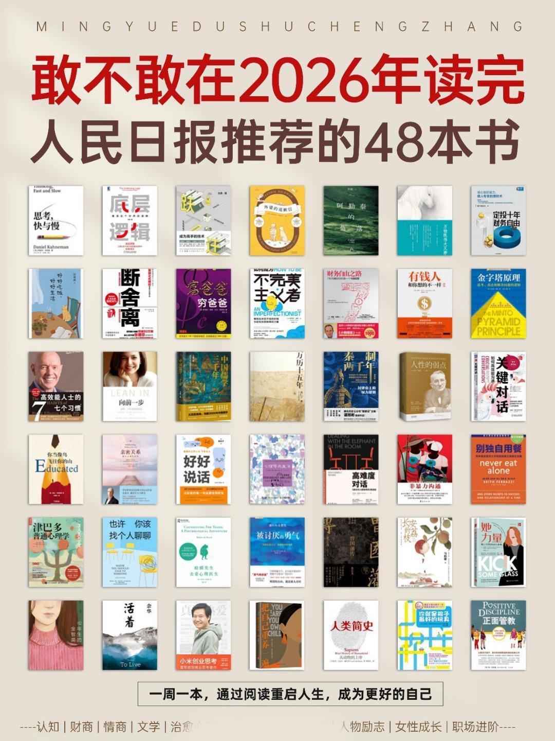 敢不敢在2026年读完人民日报推荐的这48本书，全都给大家归纳整理好了，心灵治愈