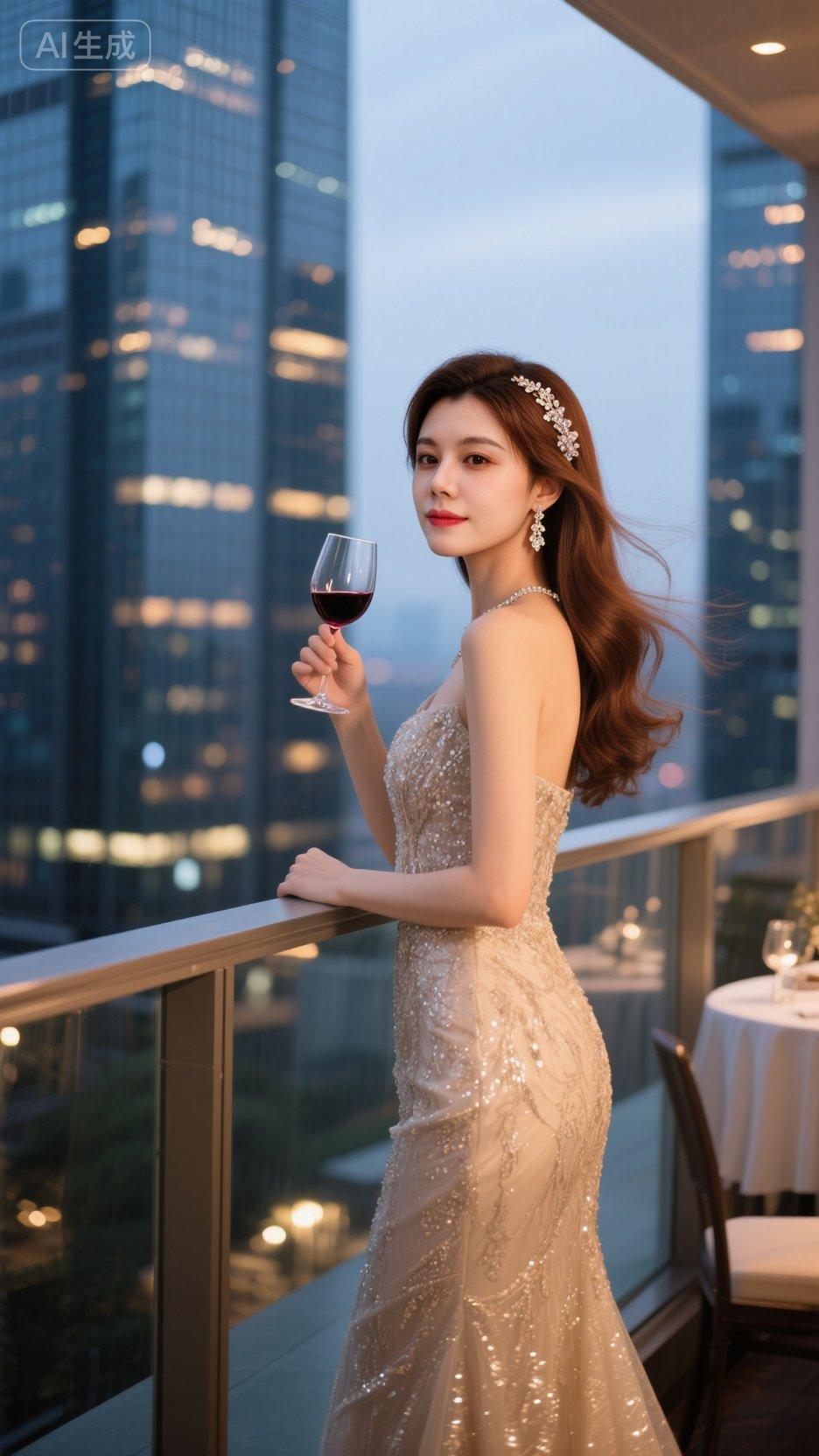 夜景礼服写真 红酒佳人