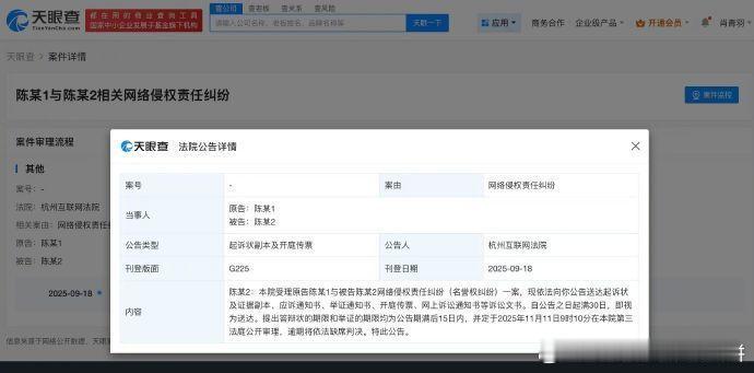 陈丽君网络维权案明天开庭 ​​​