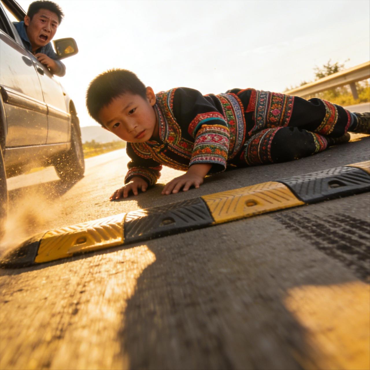 惊险！云南4名孩子躺马路中间，竟模仿减速带，司机紧急刹停

今日，云南一段马路监