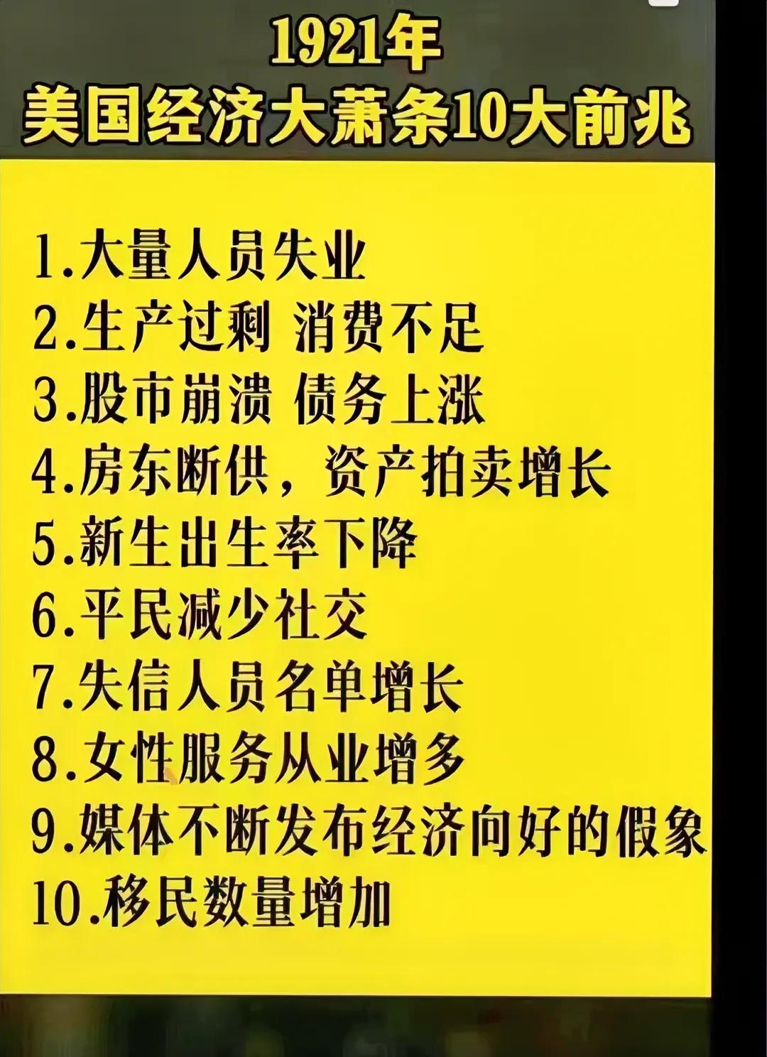 美国1929年爆发大萧条前的一些先兆