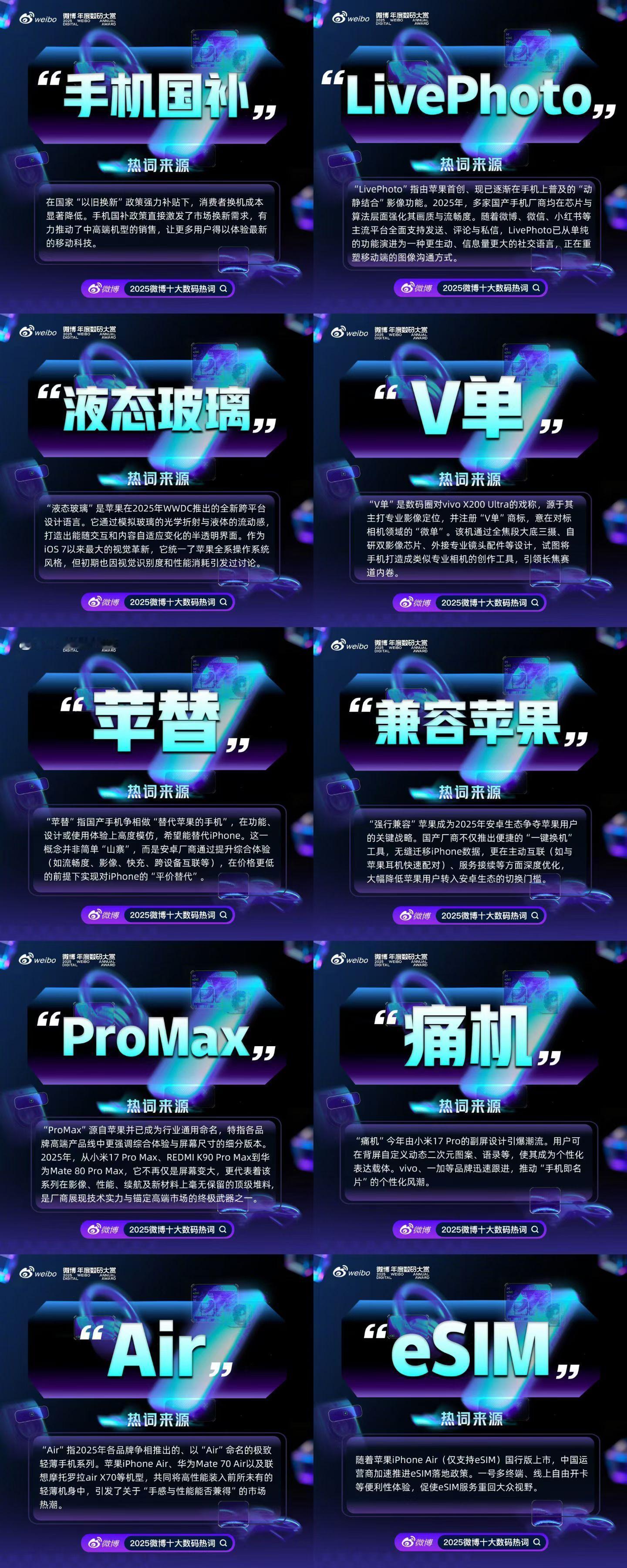 来看看2025微博十大数码热词：手机国补、Air、LivePhoto、兼容苹果、