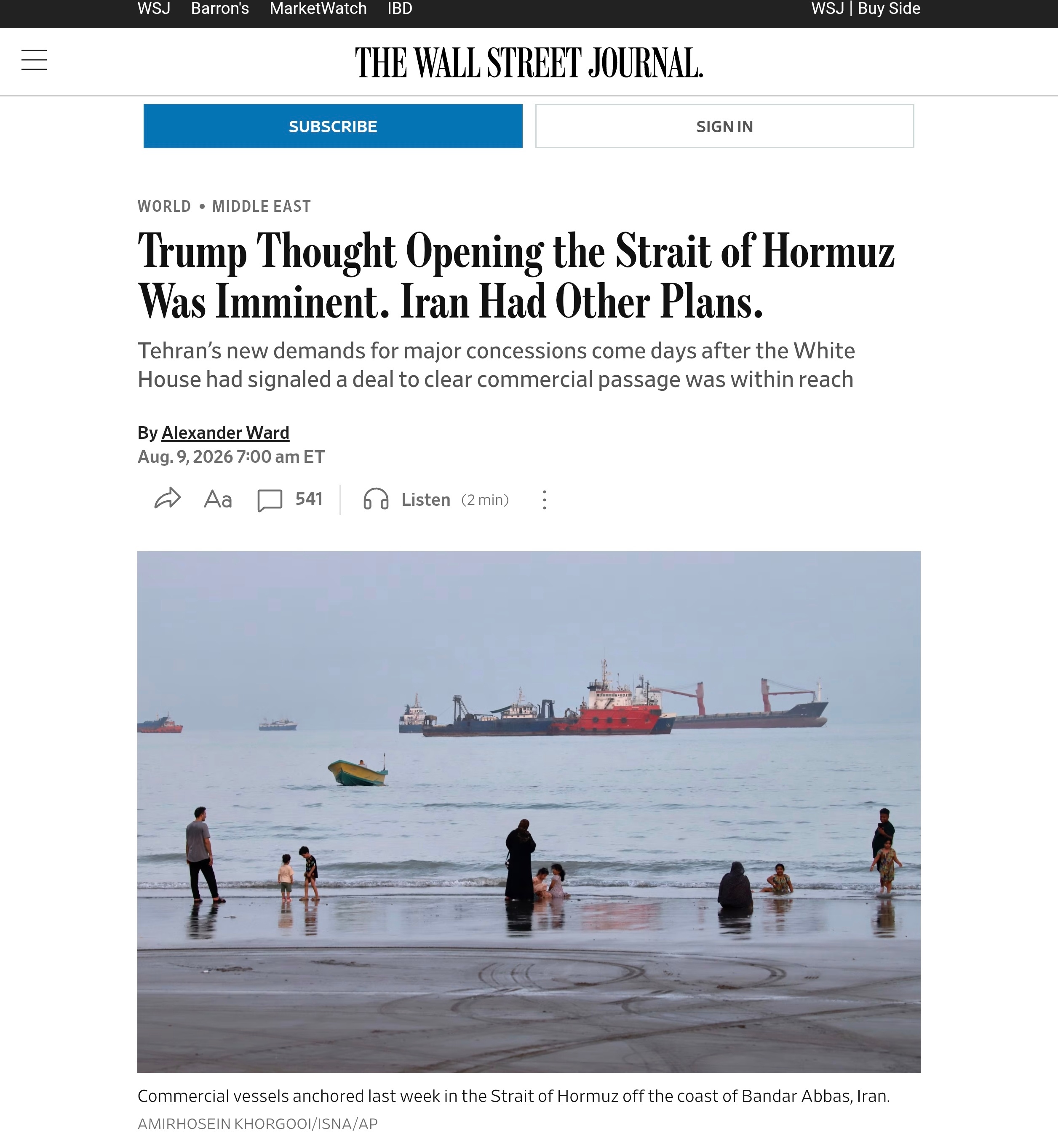 WSJ报道，特朗普已向高级助手表示，如果霍尔木兹海峡能完全重新开放，他或许愿意在