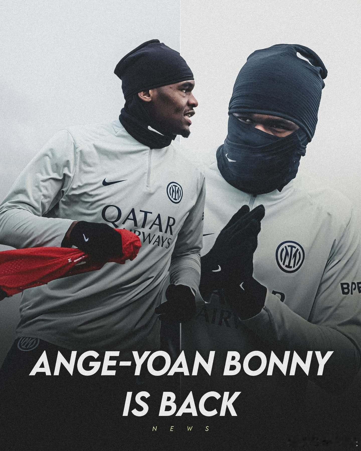 黑旋风博尼完全康复了，昨天参加了合练。国际米兰意甲欧冠