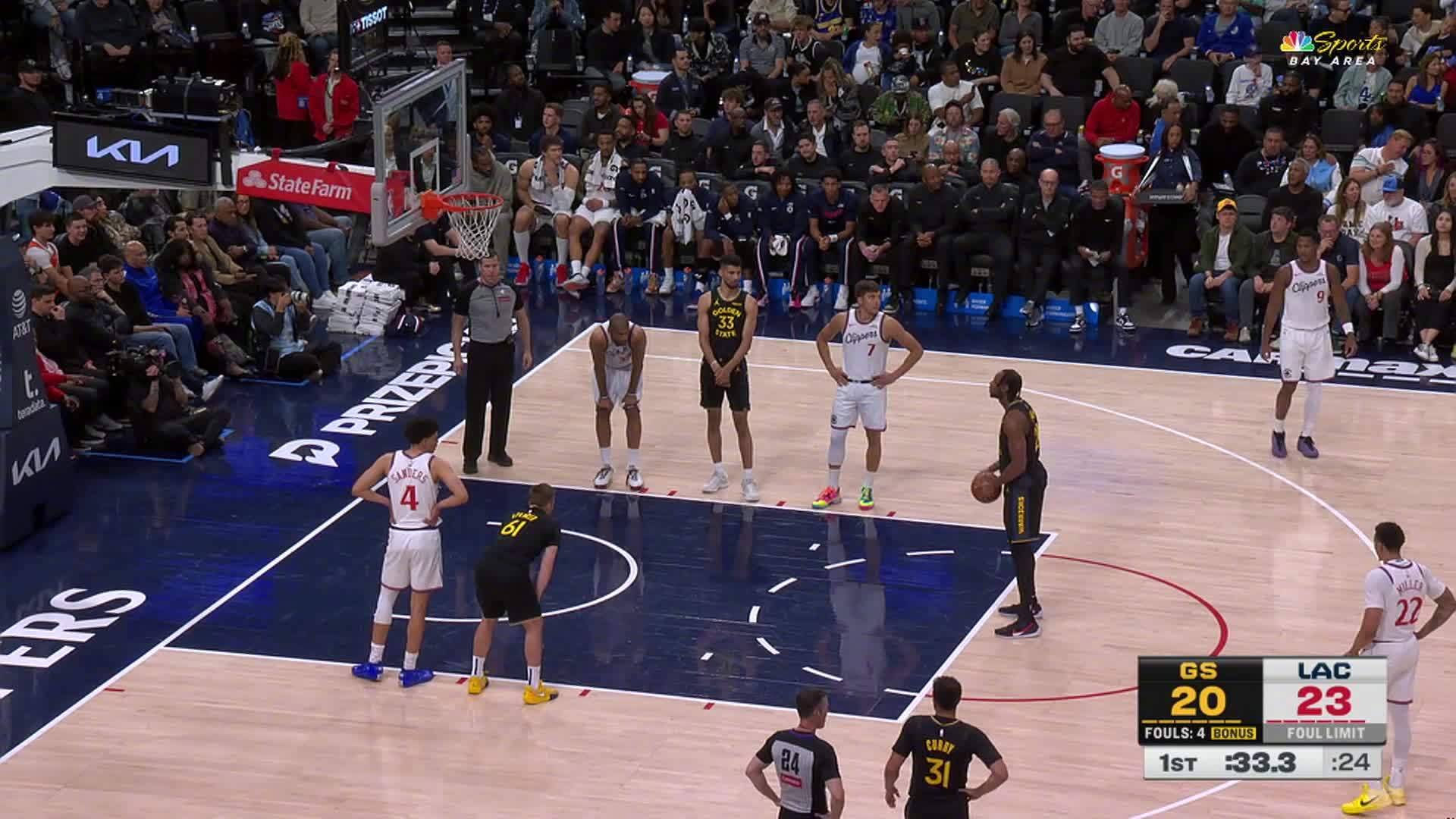 巴锡两罚全中🎯勇士22:23快船。勇士vs快船