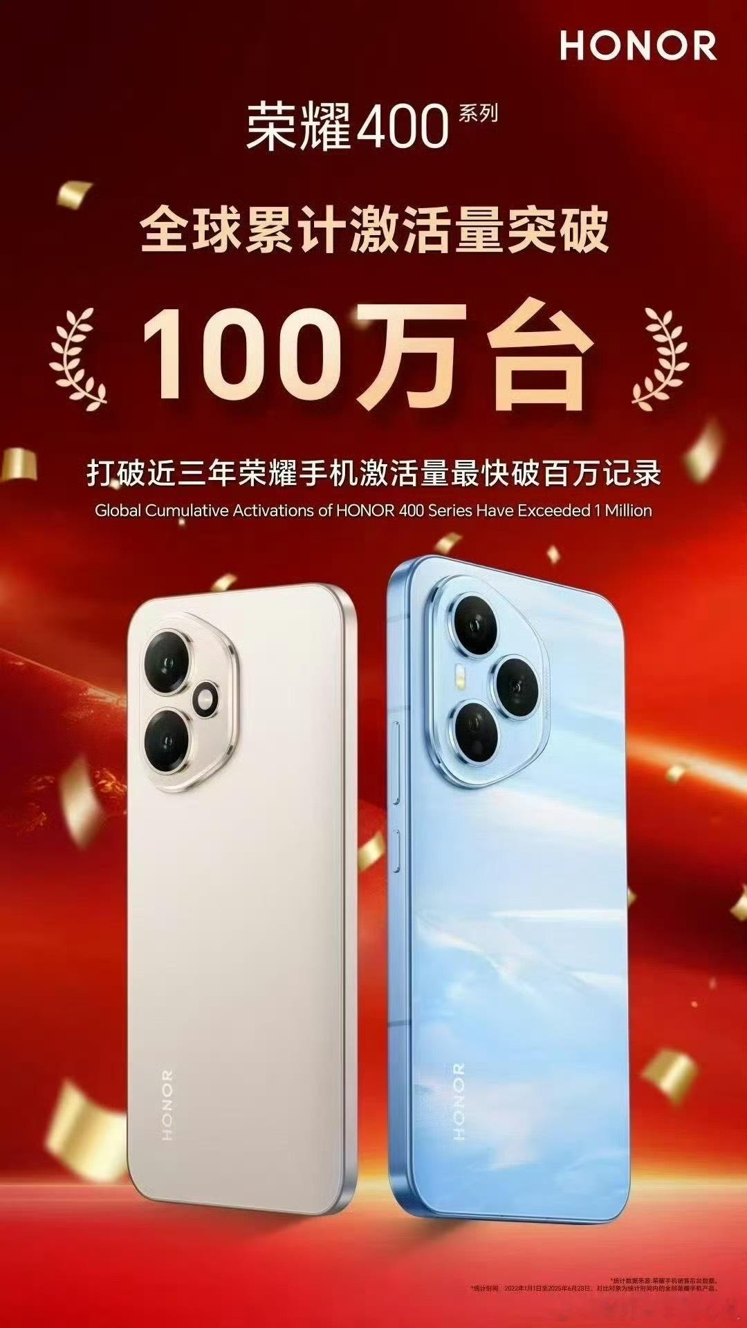 荣耀400系列累计激活量破100万台！打破近三年荣耀手机激活量最快百万记录！太牛