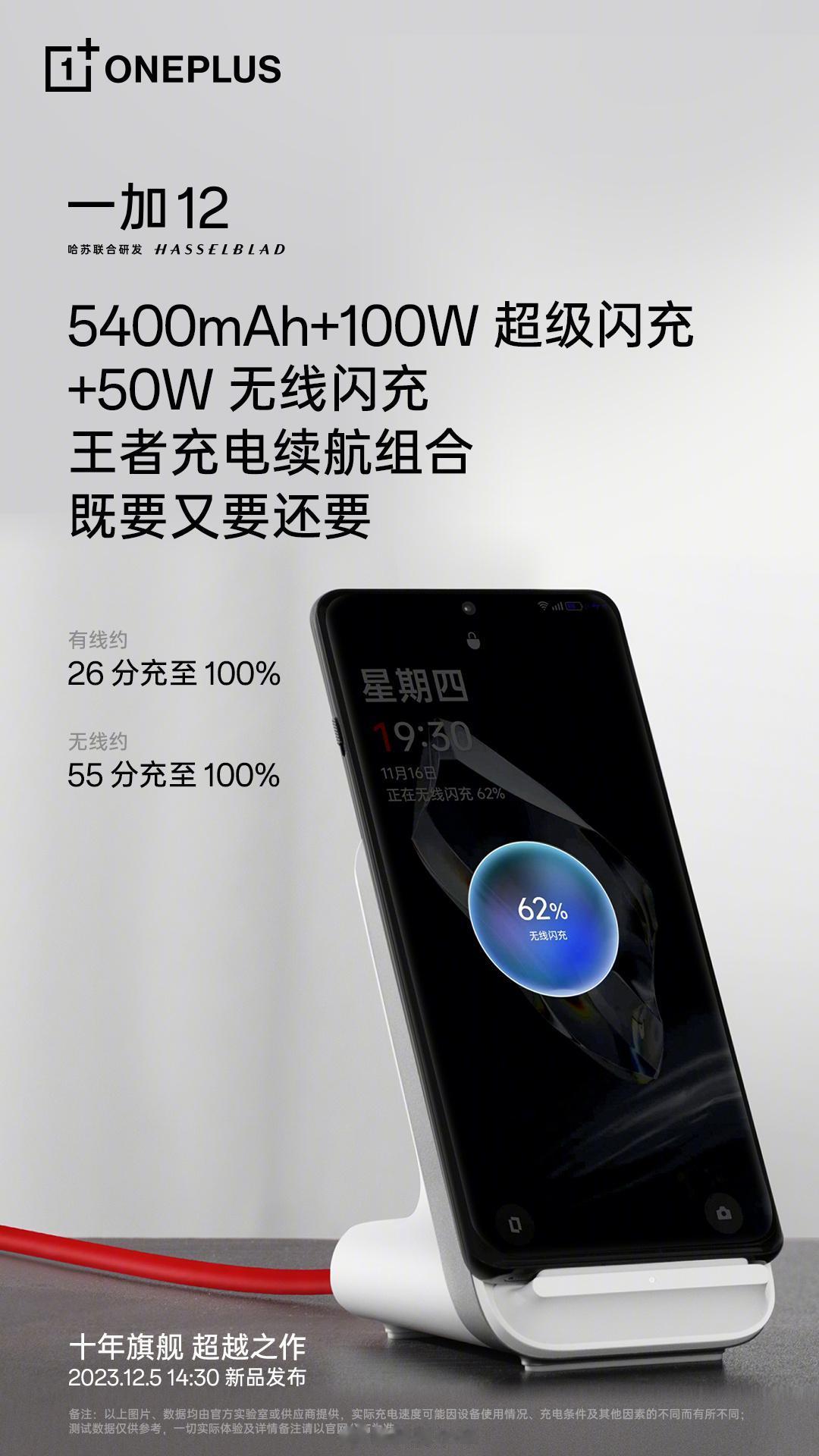 一加 12 有无线充电，好事！

5400mAh，100W 有线快充，50W 无
