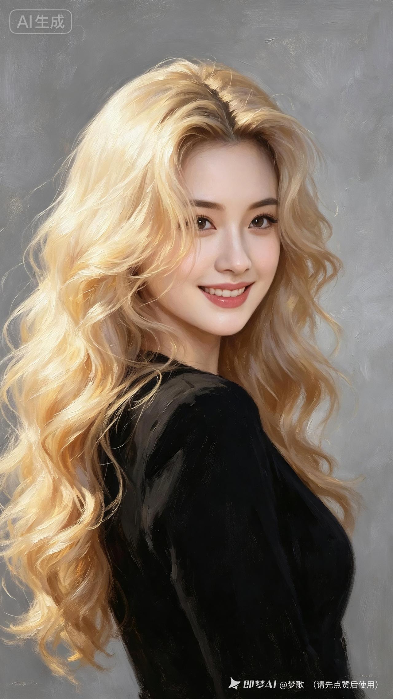 这姑娘笑容真甜，头发好美！