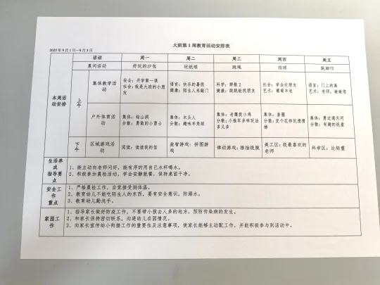 幼儿园大班秋季第一周周计划！