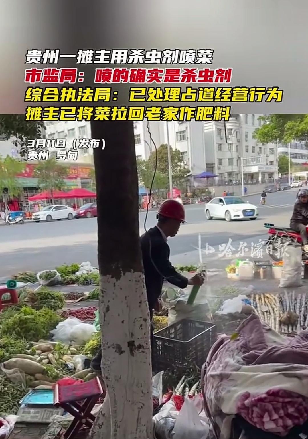 摊主往菜上喷杀虫剂，这样的菜还能吃吗？这简直是在拿顾客的生命开玩笑！
近日，有网