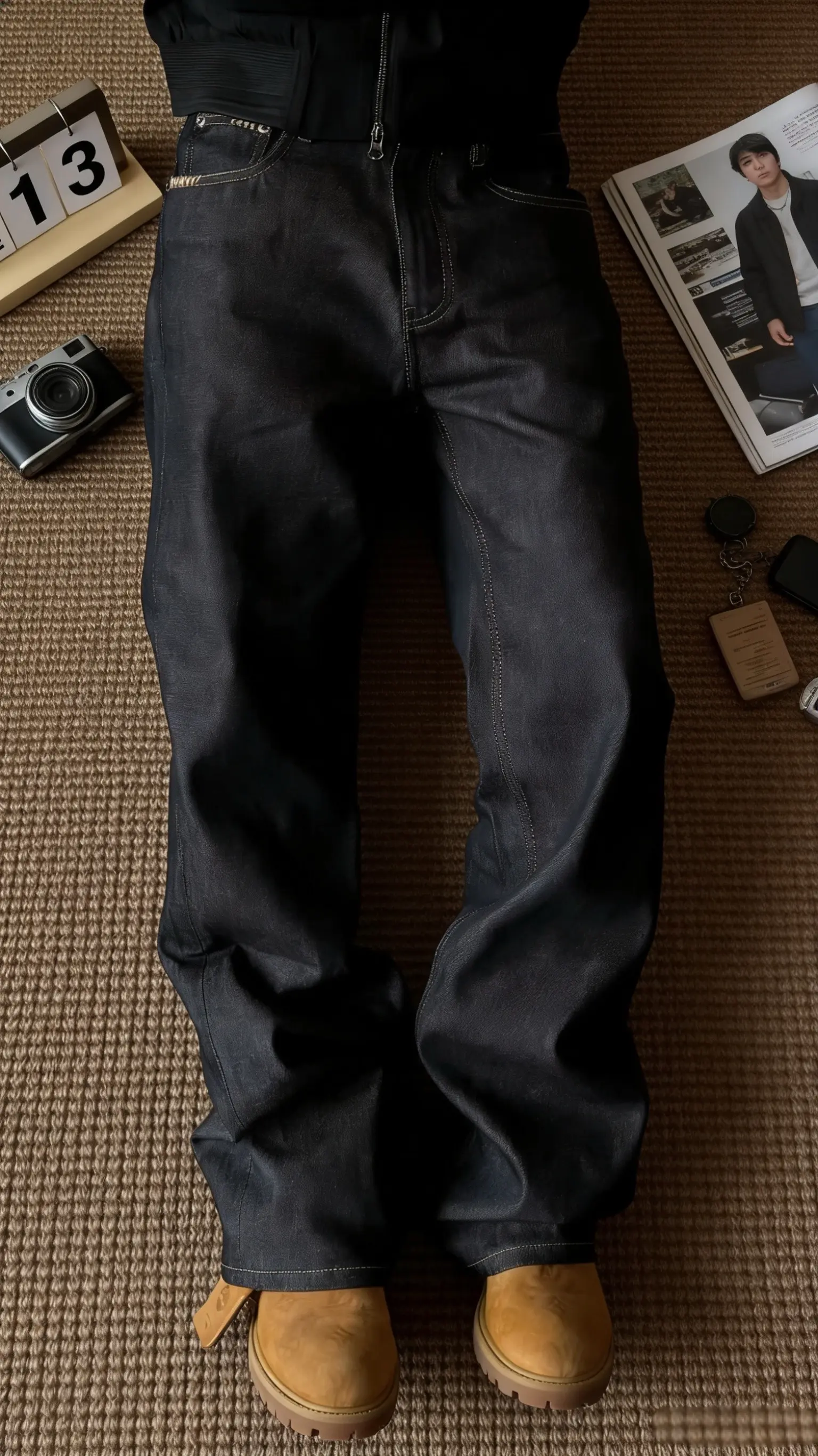 限定原牛水洗做旧13OZ直筒防褪色高牢度手缝针神裤