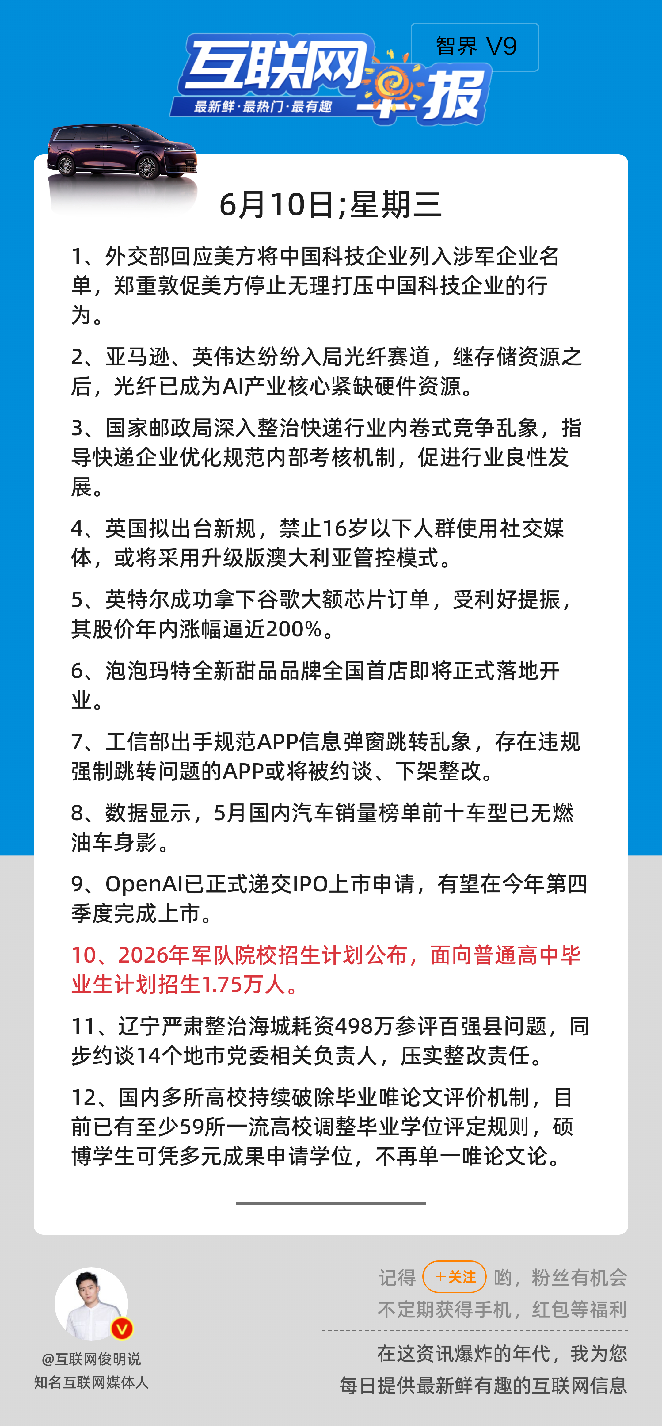 6月10日，星期三，《第3165期》；互联网早报，众览天下事关心第10条：202