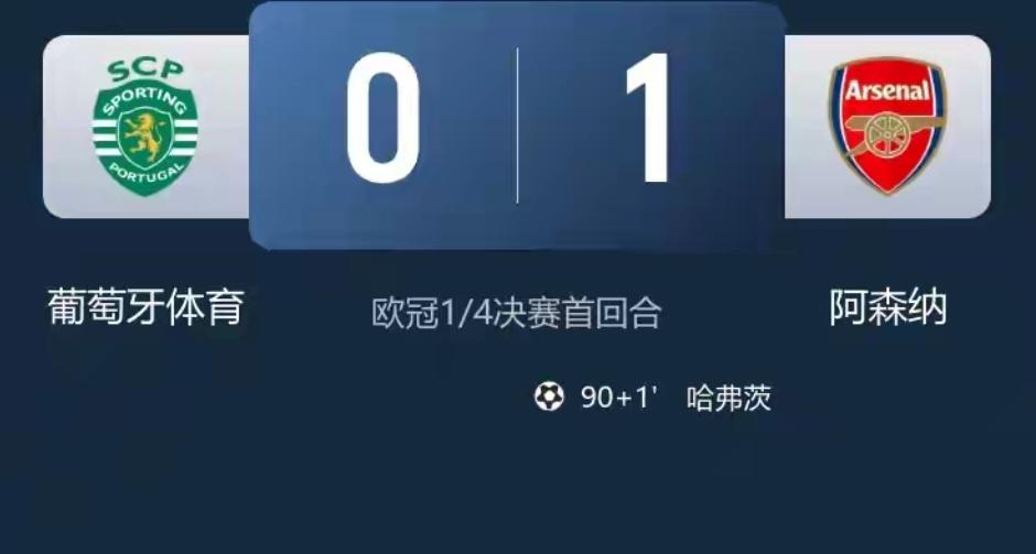 欧冠四分之一决赛首回合，阿森纳客场1：0绝杀葡萄牙体育，获得晋级先机，这比赛能赢