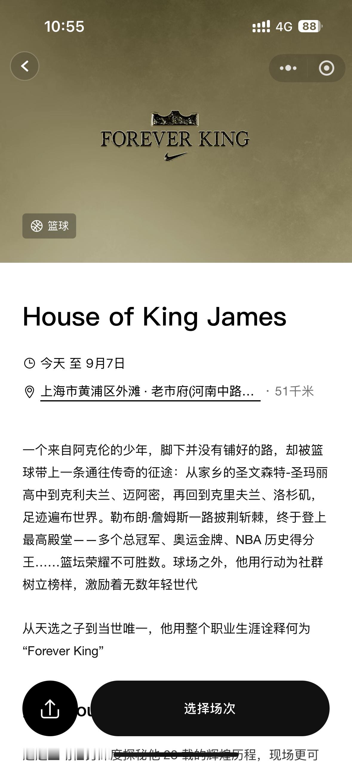 詹姆斯在上海的[ House of King James ] 展览馆，本周五到周