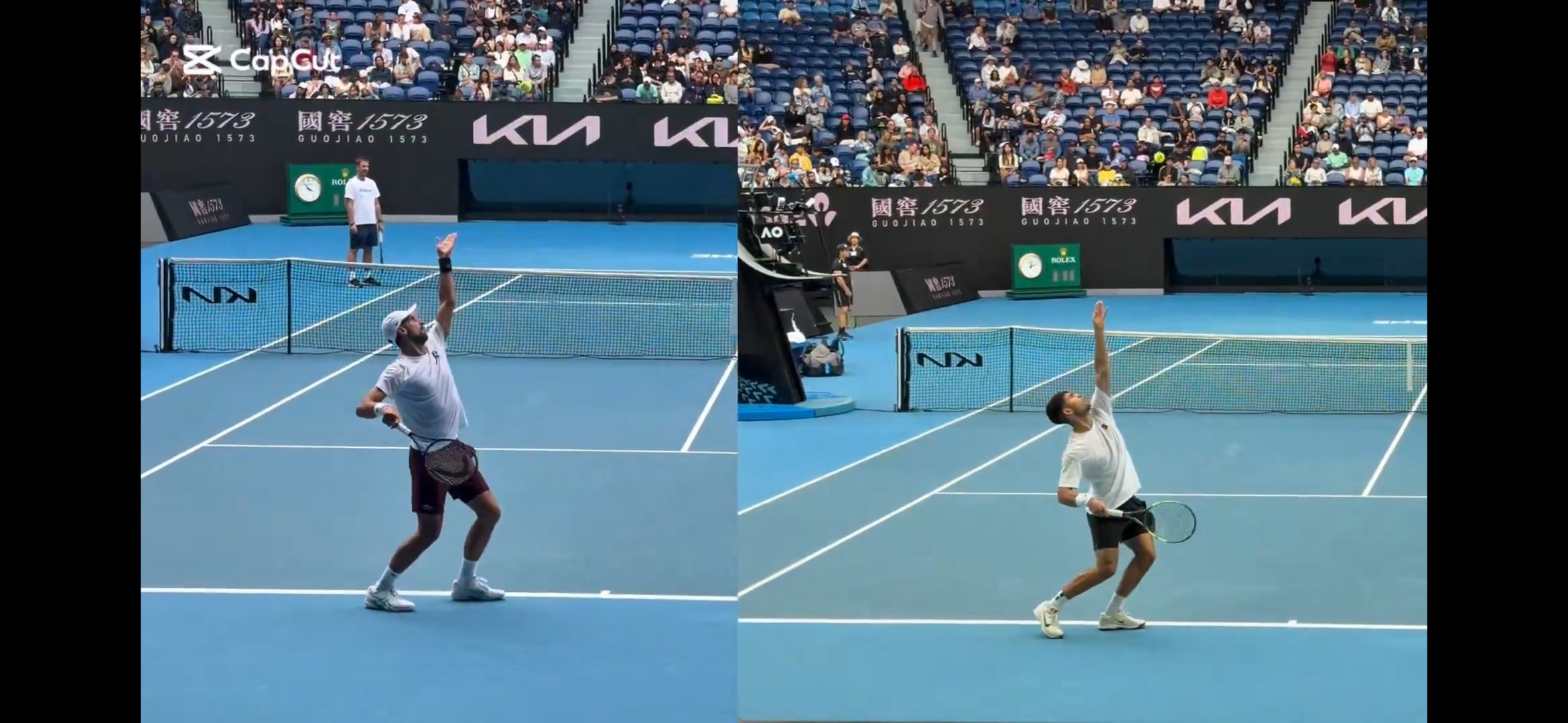 上周有博主做了对比视频，发现阿尔卡拉斯现在的发球动作和德约科维奇很接近。昨天有记