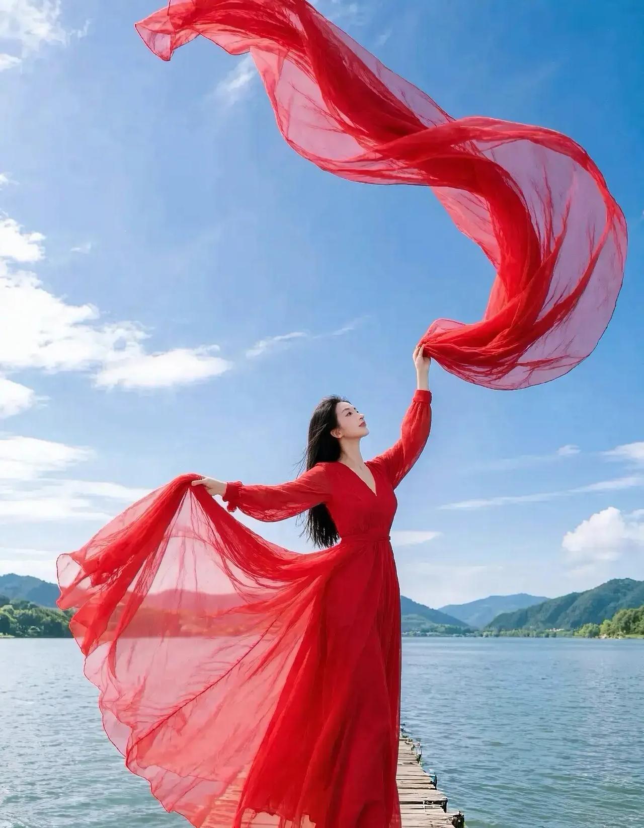 一袭红衣随风起，山水之间赴清欢💃❤晒图笔记大赛